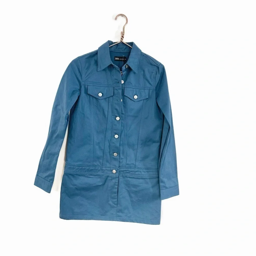 Zara Women’s XS Blue Denim Button Fromt Mini Dress New